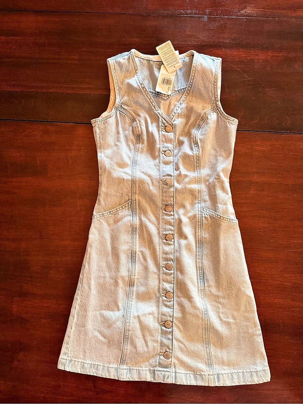 Levi's Front Row Denim Dress Metallic Silver Size XS NWT